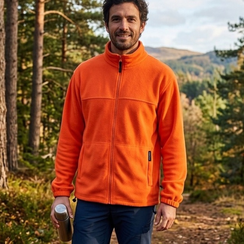 Yukon Gear Men’s Zip Up Fleece Jacket in Blaze Orange, Size M